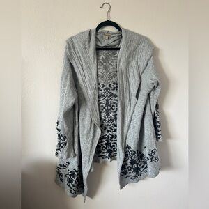 Democracy | Gray Embroidered Hooded Cardigan